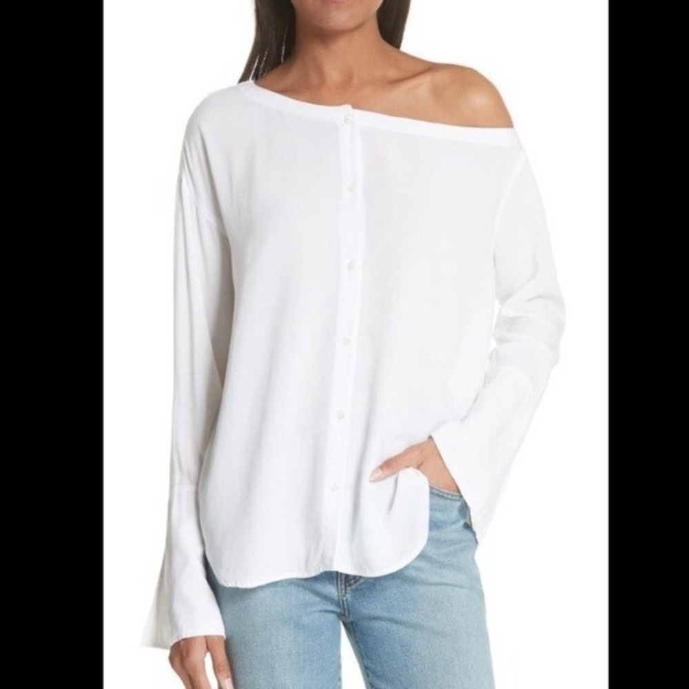 3x1 Made Here White Rayon Button Up Shirt Women's Size M‎